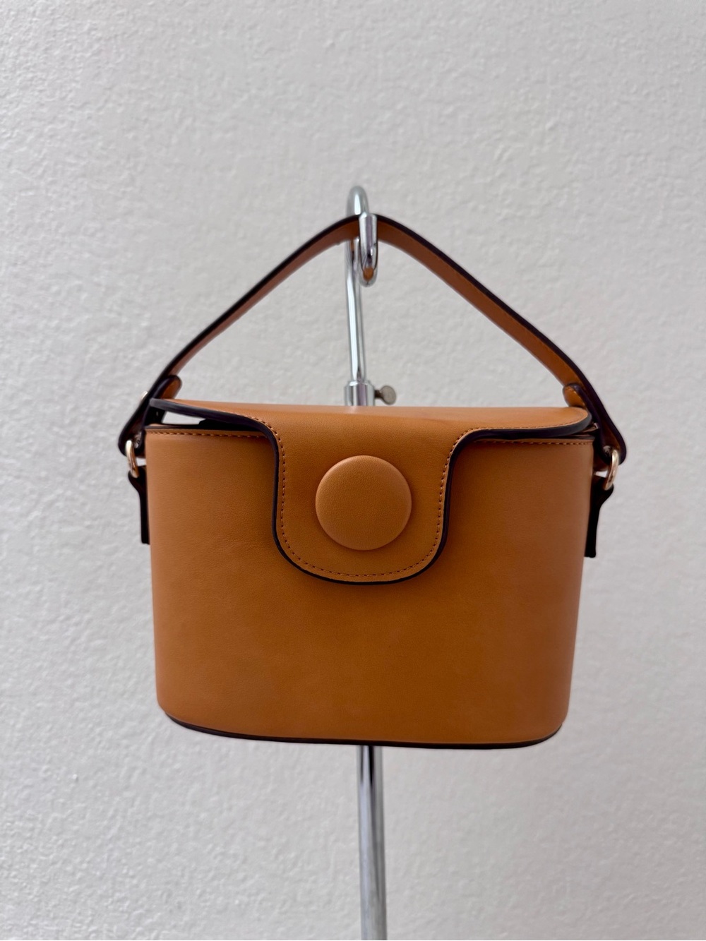 Melie Bianco Tan Structured Top-Handle Shoulder Bag